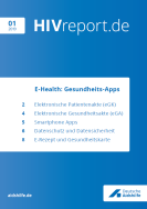 Blauer HIntergrund. In weißem Feld die Themen der Ausgabe. Titel "HIV.report 01/2019"