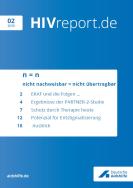 Blauer HIntergrund. In weißem Feld die Themen der Ausgabe. Titel "HIV.report 02/2019"