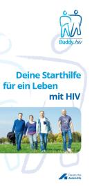 Weißer Hintergrund. Symbol des Buddy Projektes. Foto von vier Personen, die über eine Wiese laufen.